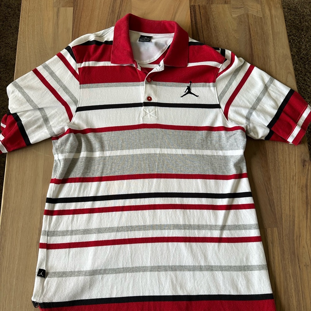 Jordan Polo Shirt with Red, White, and Black Stripes